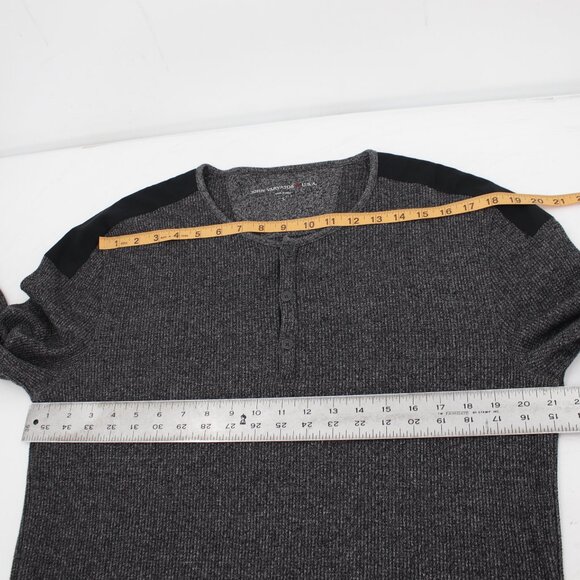 John Varvatos pullover Men Large Gray snap Button henley Patch Elbow Long Sleeve - Picture 10 of 10